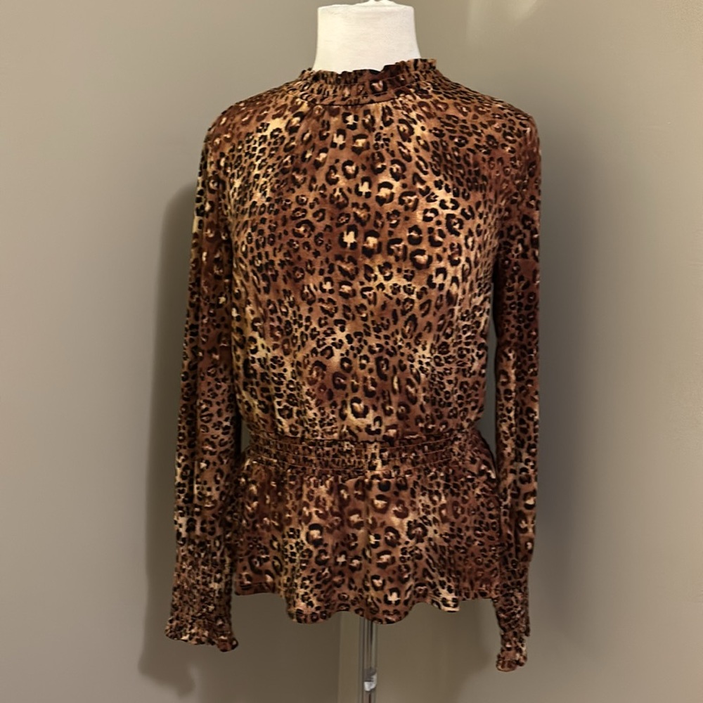 Bellini Long Sleeved Animal Print Gathered Waist Size Medium